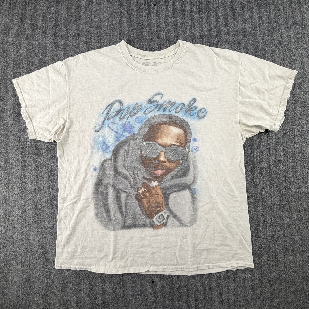 Pop Smoke Shirt Mens XL White Airbrush Portrait Graphic Rap Hip Hop Tee